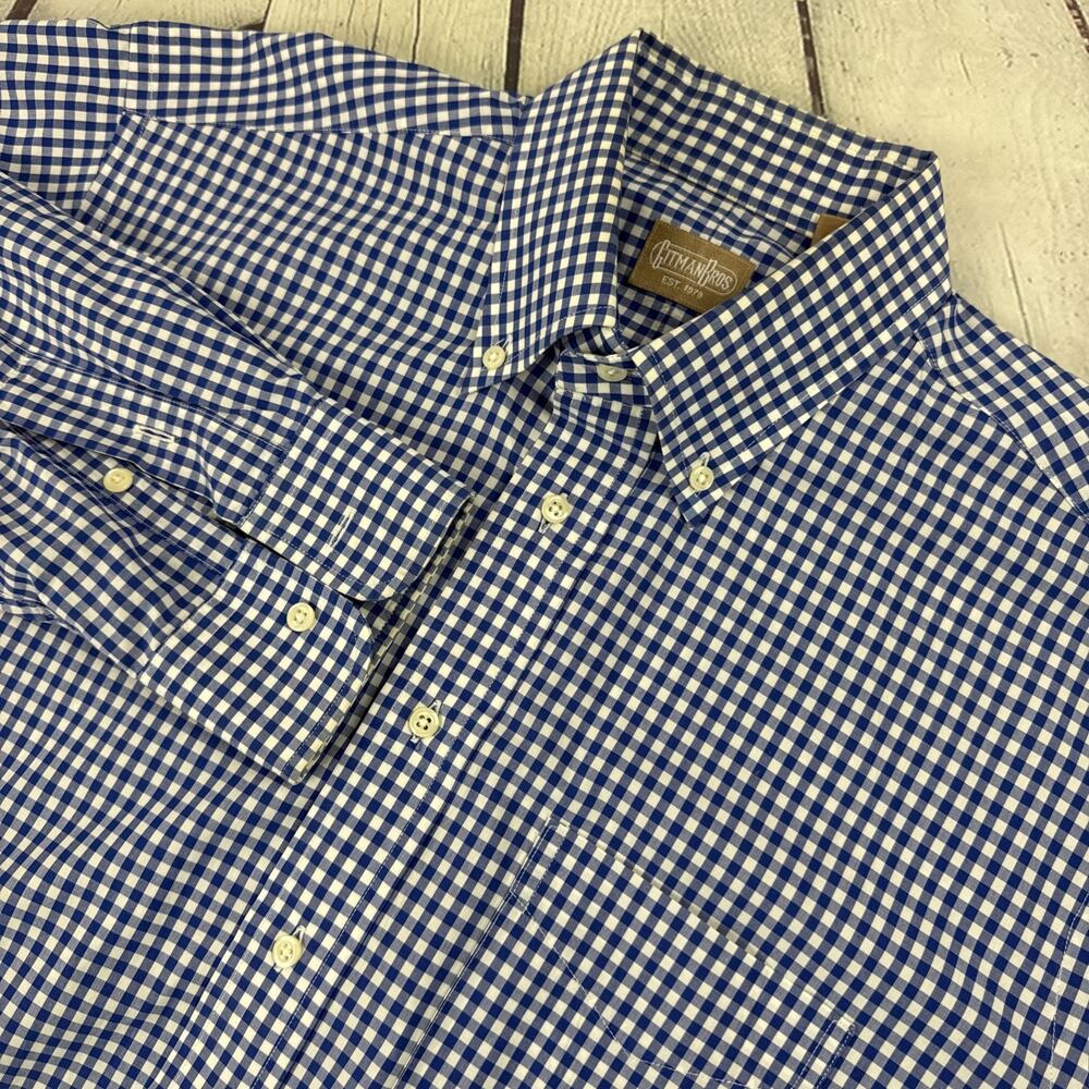Gitman Bros Button Down Shirt Mens 16.5/33 Blue Gingham Oxford Made USA OCBD VTG